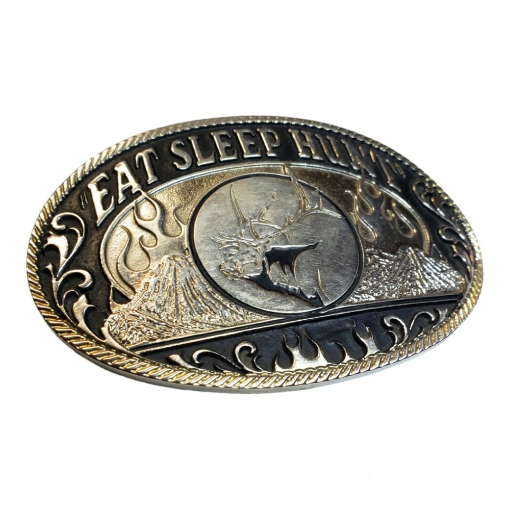VTG Montana Silversmiths "Eat Sleep Hunt" Belt Buckle - BROKEN
